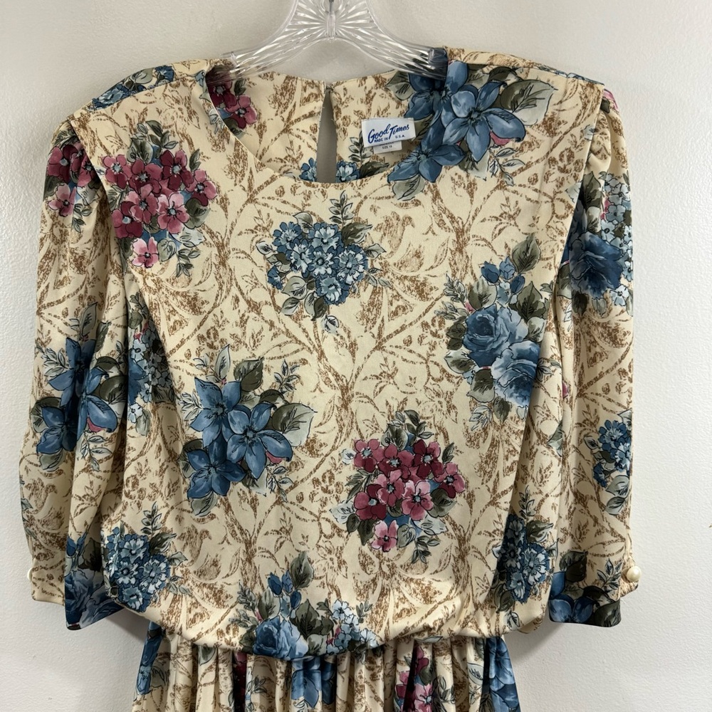 Vintage Good Times 1980’s Floral Dress USA Made Elastic Waist Size 18 - Picture 3 of 16